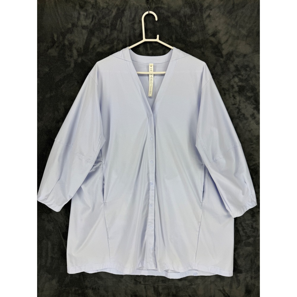 Lululemon Lab Oversized Snap Front‎ Shirt Size 12 Blue Ripstop V-Neck LW1CZLS